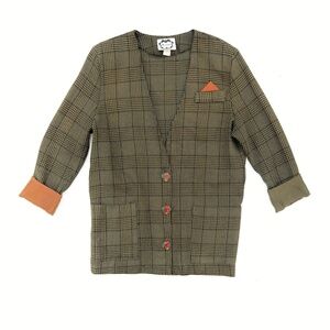 Vintage 90s Zoompy USA Houndstooth Plaid Oversized Funky Artsy Collarless Blazer